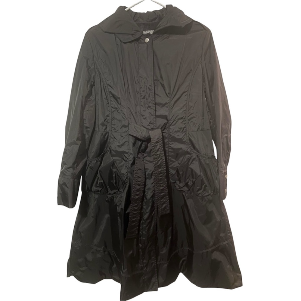 J.Jill Black Women’s Tie Waist Parka Hooded Raincoat Jacket Size XS